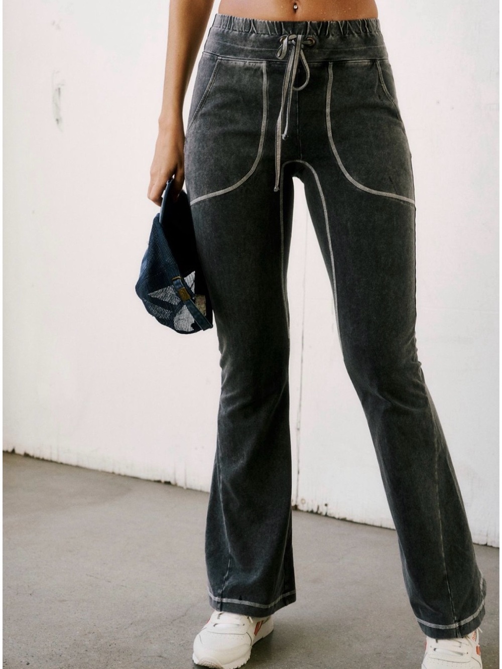 FP Movement by Free People Washed Gray Drawstring Hot Shot Flare Pants